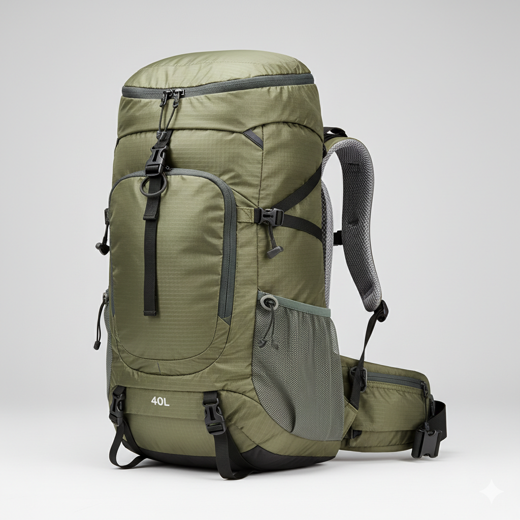40L Lightweight Nylon Hiking and Camping Backpack with Adjustable Straps and Mesh Pockets for Trail and Travel