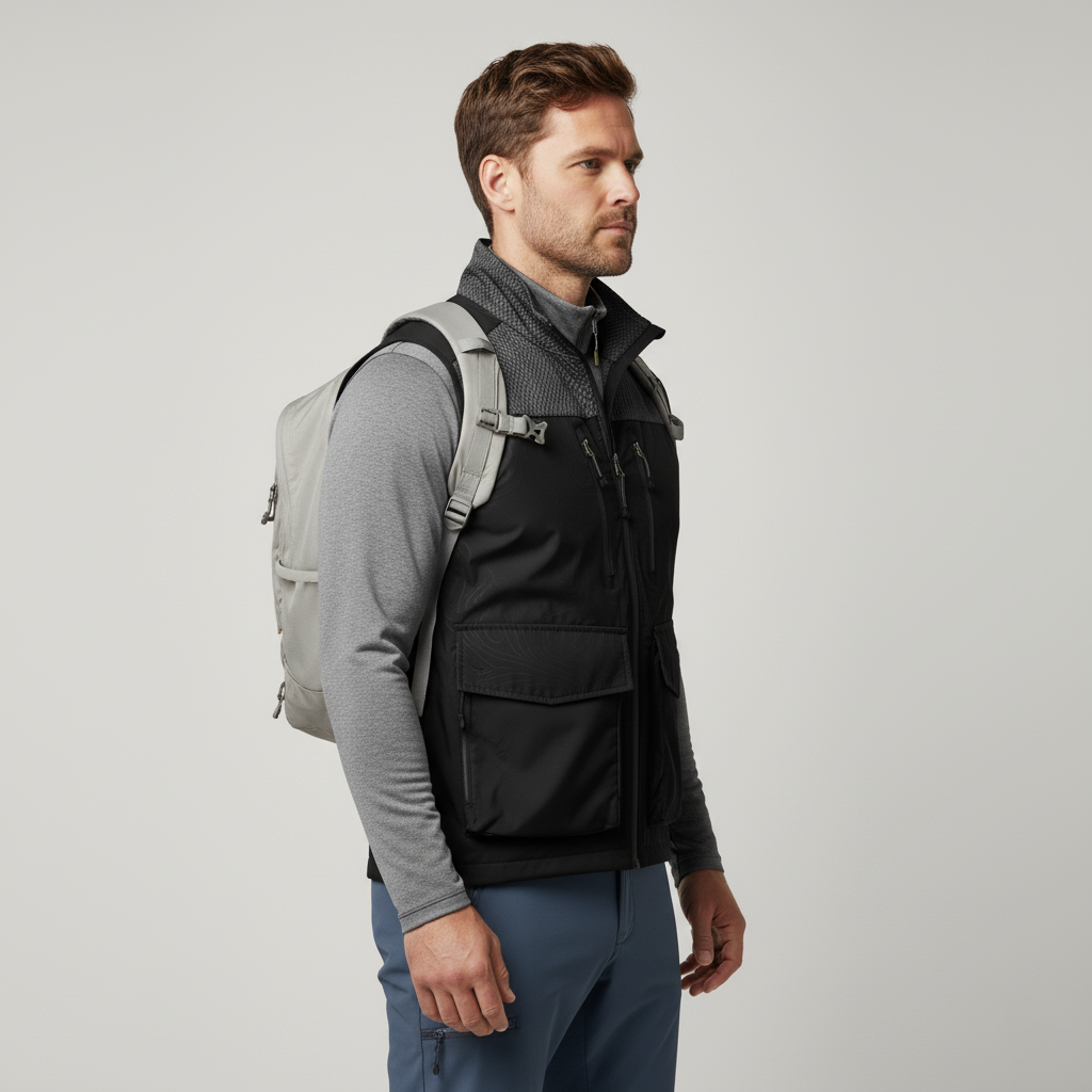 Mens Lightweight Waterproof Hiking Vest with Breathable Mesh and Six Pockets for Outdoor Adventures