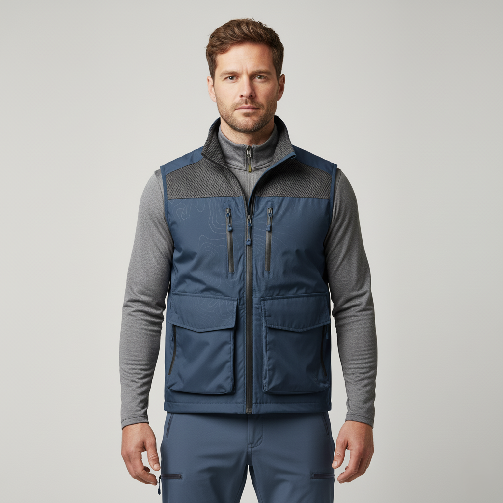Mens Lightweight Waterproof Hiking Vest with Breathable Mesh and Six Pockets for Outdoor Adventures