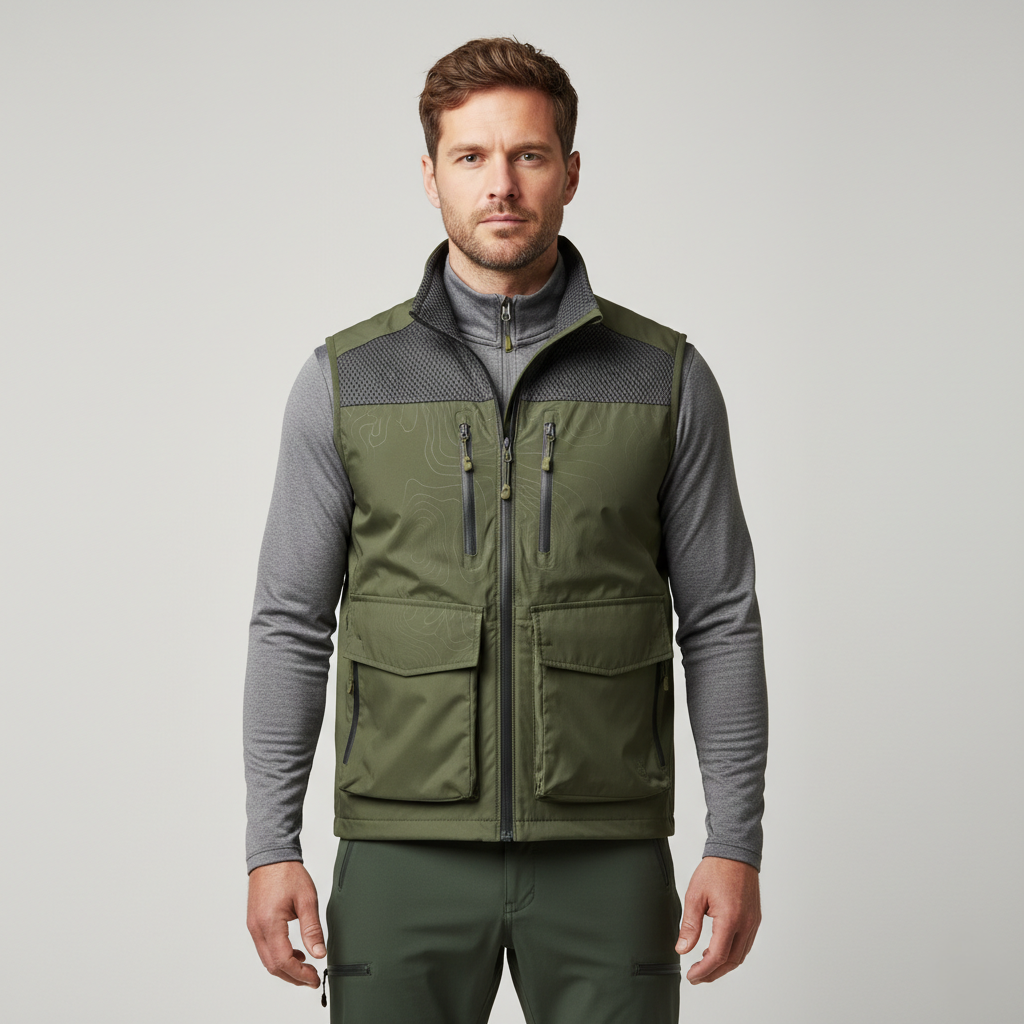 Mens Lightweight Waterproof Hiking Vest with Breathable Mesh and Six Pockets for Outdoor Adventures