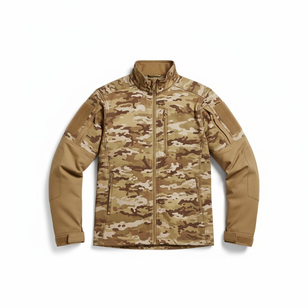 Mens Cotton Tactical Camo Shirt with Zipper Front and Reinforced Elbows for Outdoor Field Activities
