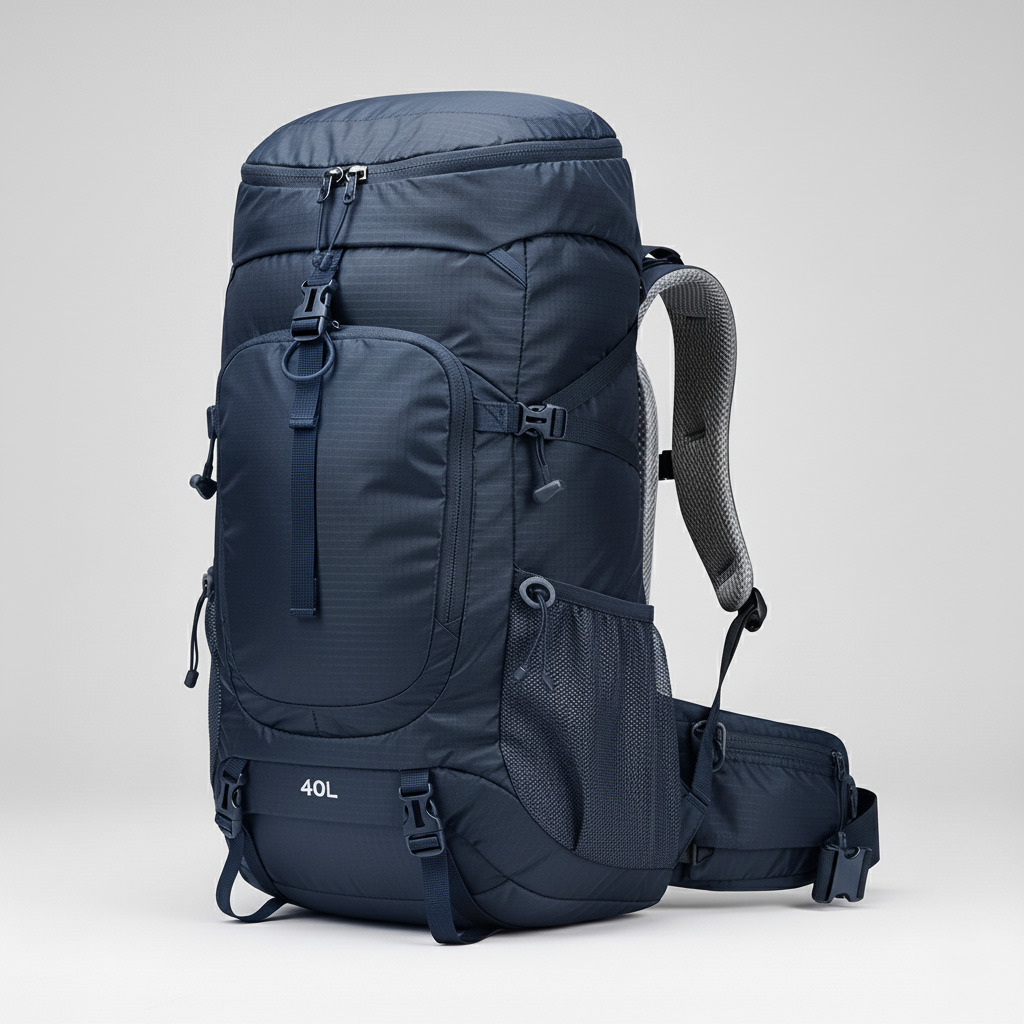 40L Lightweight Nylon Hiking and Camping Backpack with Adjustable Straps and Mesh Pockets for Trail and Travel