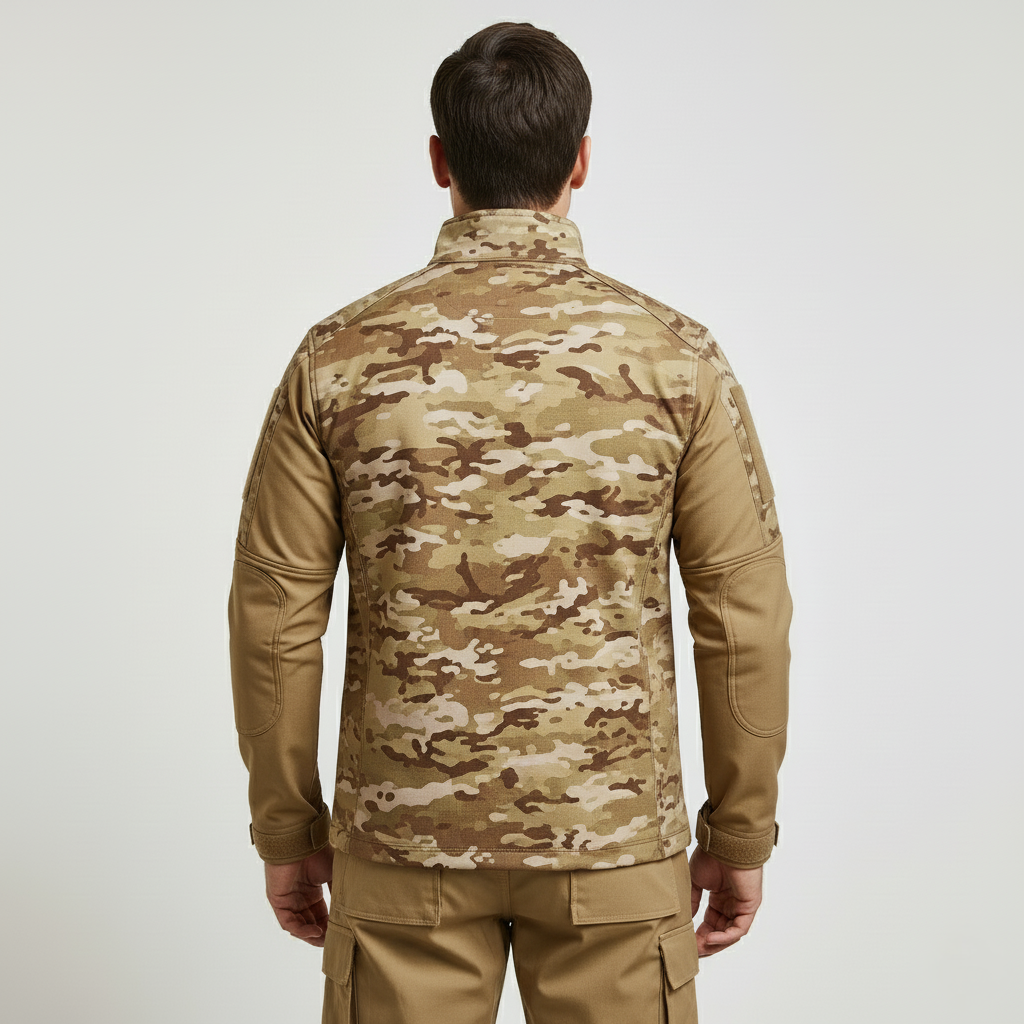 Mens Cotton Tactical Camo Shirt with Zipper Front and Reinforced Elbows for Outdoor Field Activities