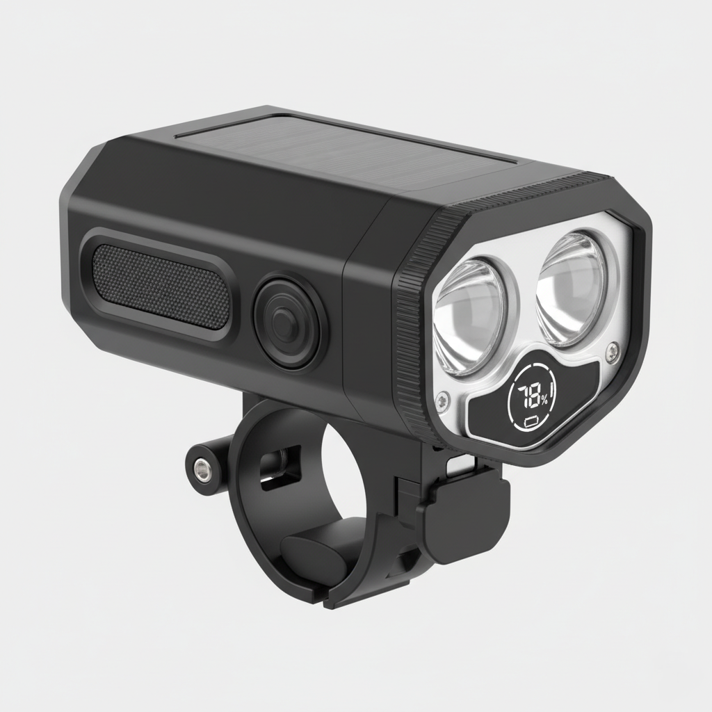 USB C and Solar Rechargeable Bike Headlight with Power Display and Adjustable Beam for Night Cycling